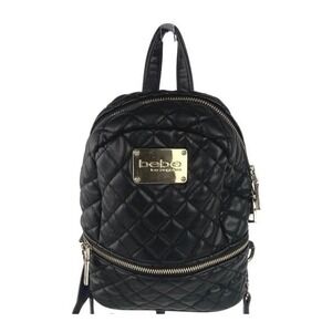 Bebe Black Faux Leather Quilted Gold Tone Hardware Zip Around  Y2K Backpack